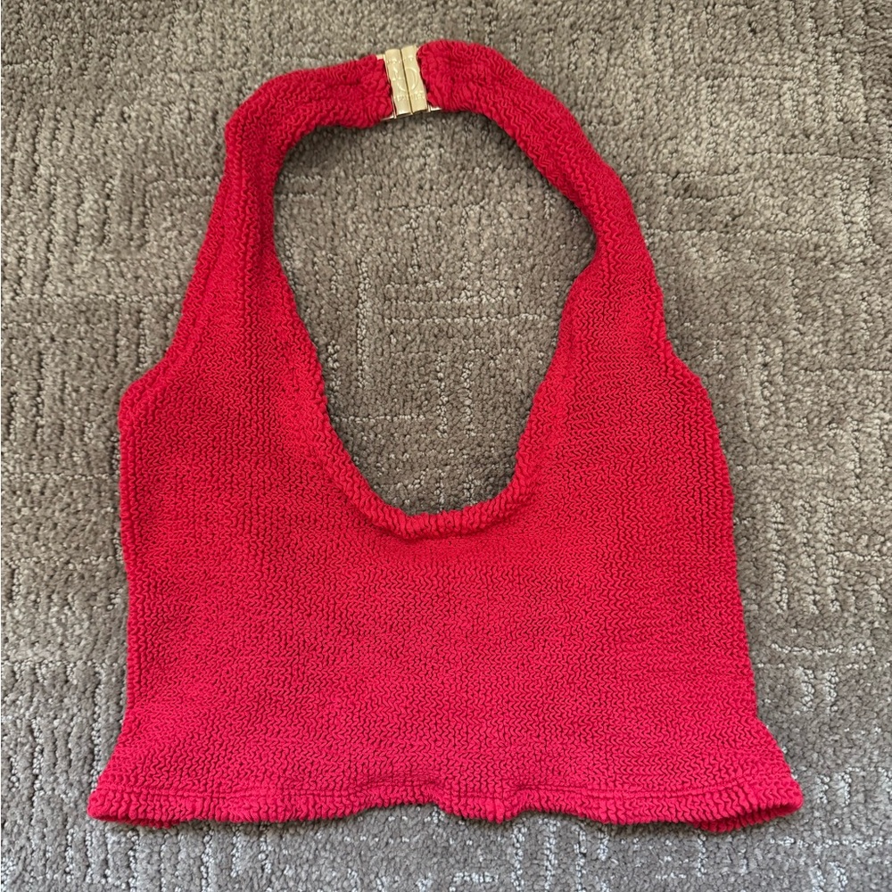 Like New Hunza G Nova Classic Crinkle Red Knit Halter Top